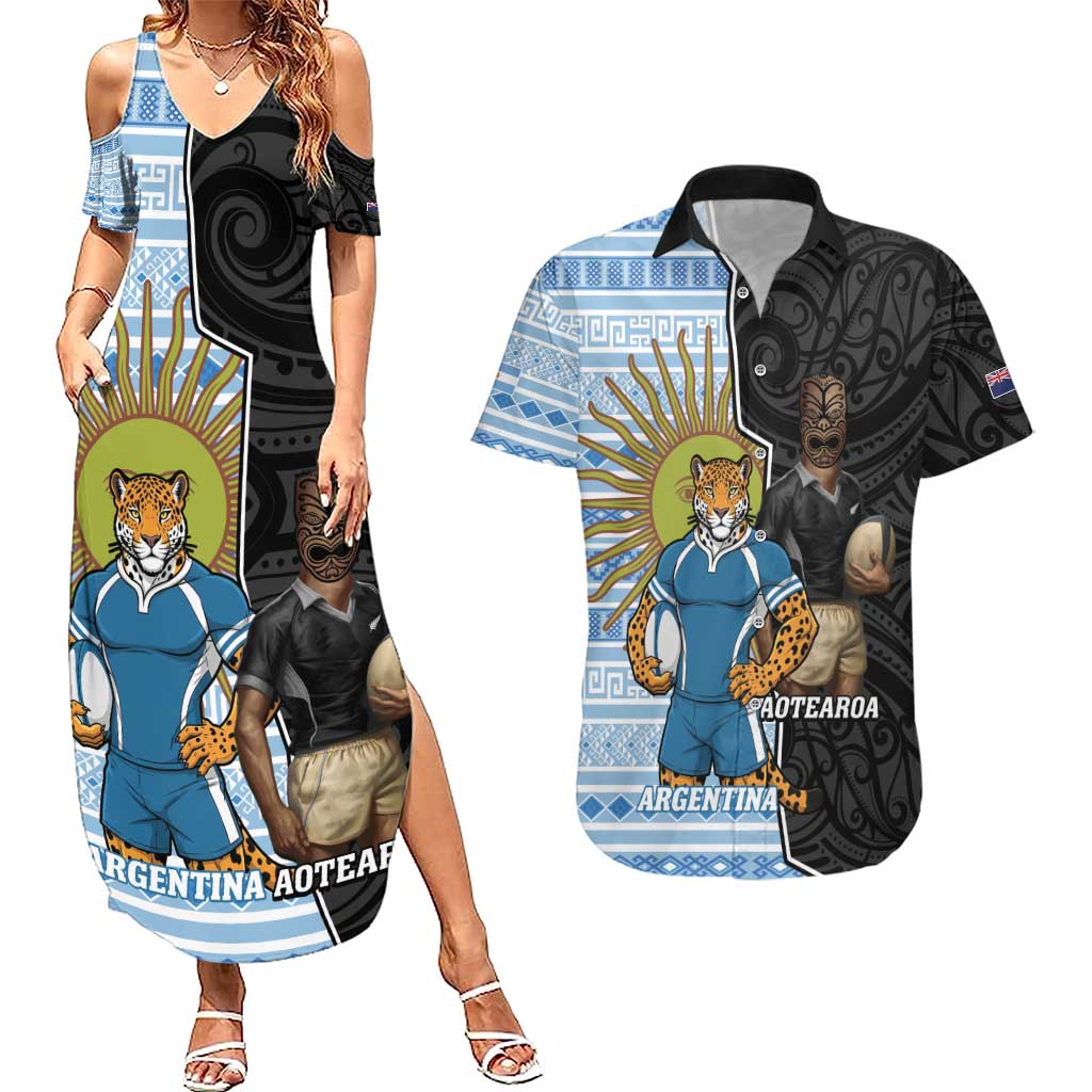 New Zealand Argentina Rugby Custom Couples Matching Summer Maxi Dress and Hawaiian Shirt 2025 Los Pumas All Black Together - Polynesian Pride