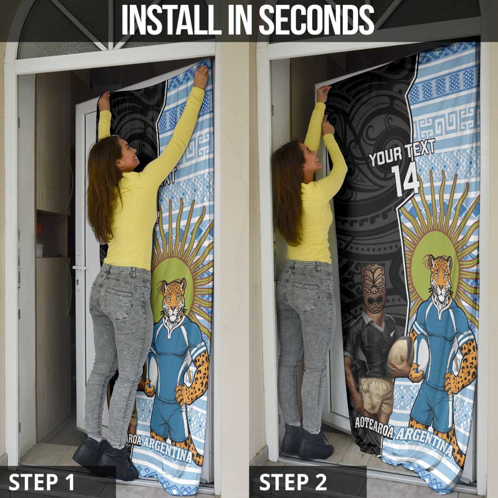 New Zealand Argentina Rugby Door Cover 2025 Los Pumas All Black Together - Polynesian Pride