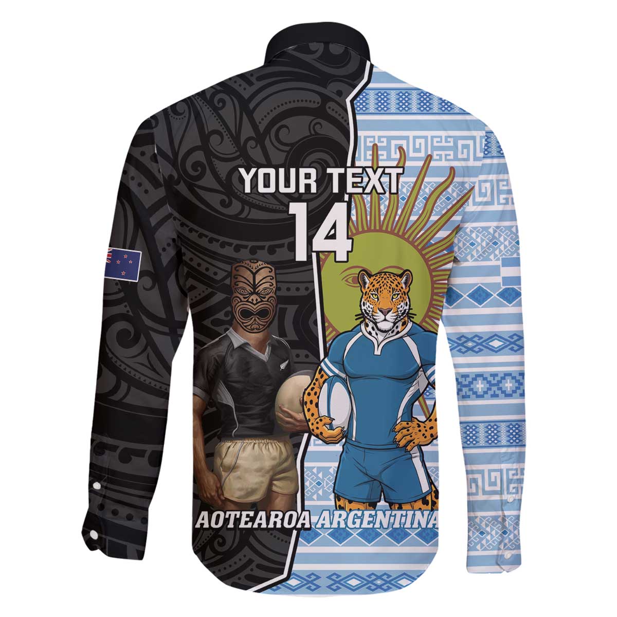 New Zealand Argentina Rugby Custom Family Matching Off The Shoulder Long Sleeve Dress and Hawaiian Shirt 2025 Los Pumas All Black Together - Polynesian Pride