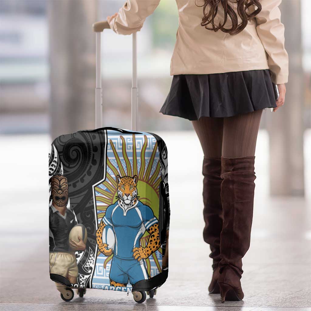 New Zealand Argentina Rugby Luggage Cover 2025 Los Pumas All Black Together - Polynesian Pride
