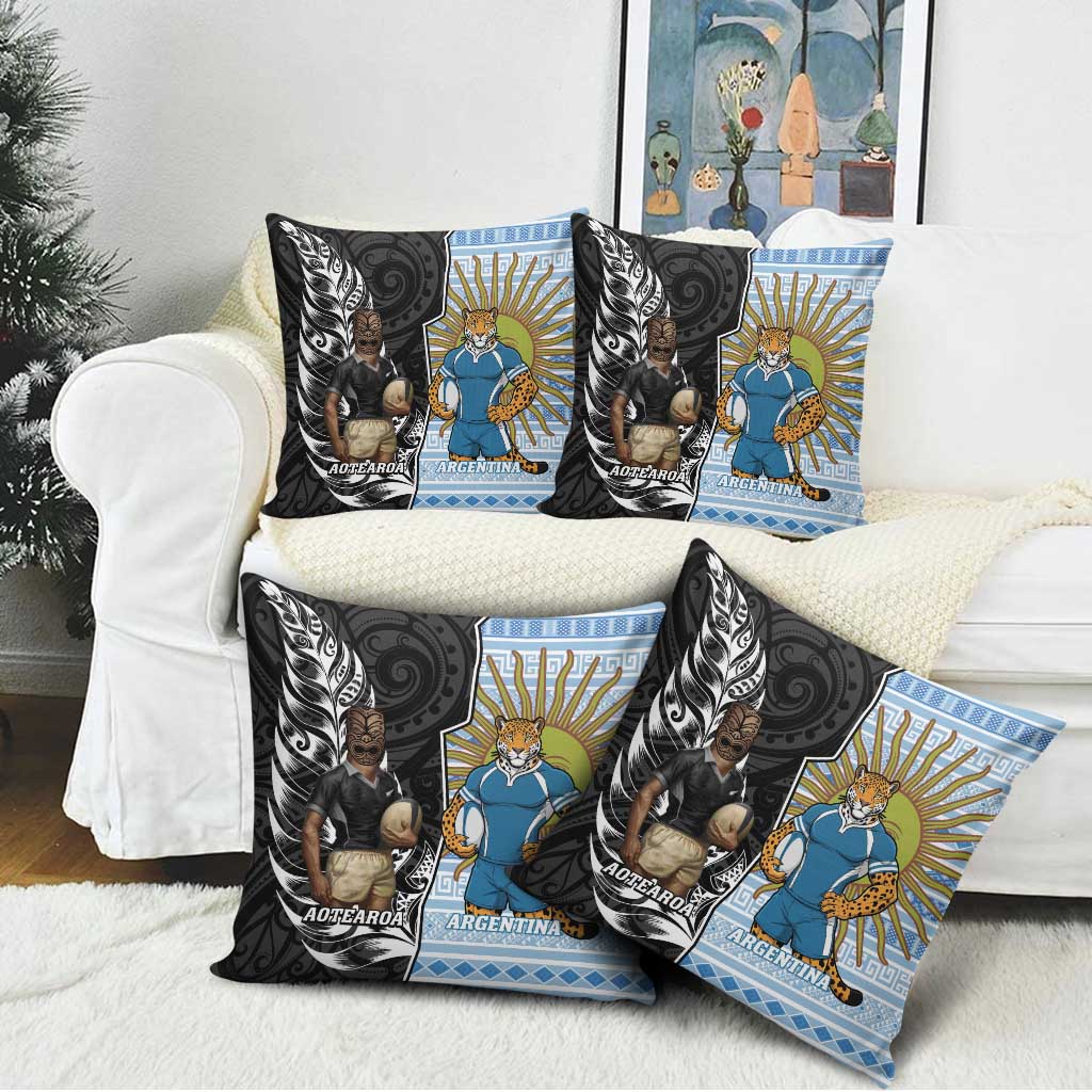 New Zealand Argentina Rugby Pillow Cover 2025 Los Pumas All Black Together LT14 - Polynesian Pride