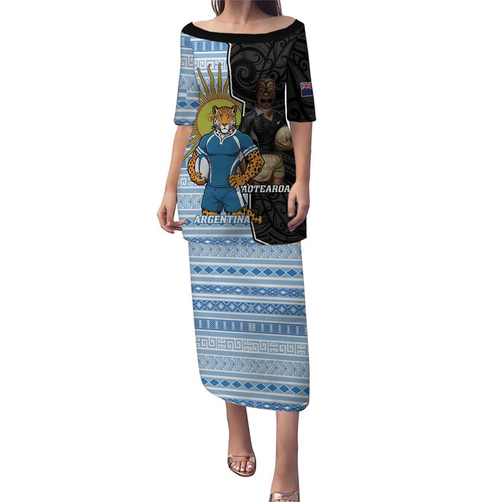 New Zealand Argentina Rugby Custom Puletasi 2025 Los Pumas All Black Together - Polynesian Pride