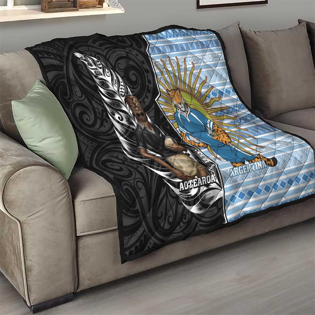 New Zealand Argentina Rugby Quilt 2025 Los Pumas All Black Together - Polynesian Pride