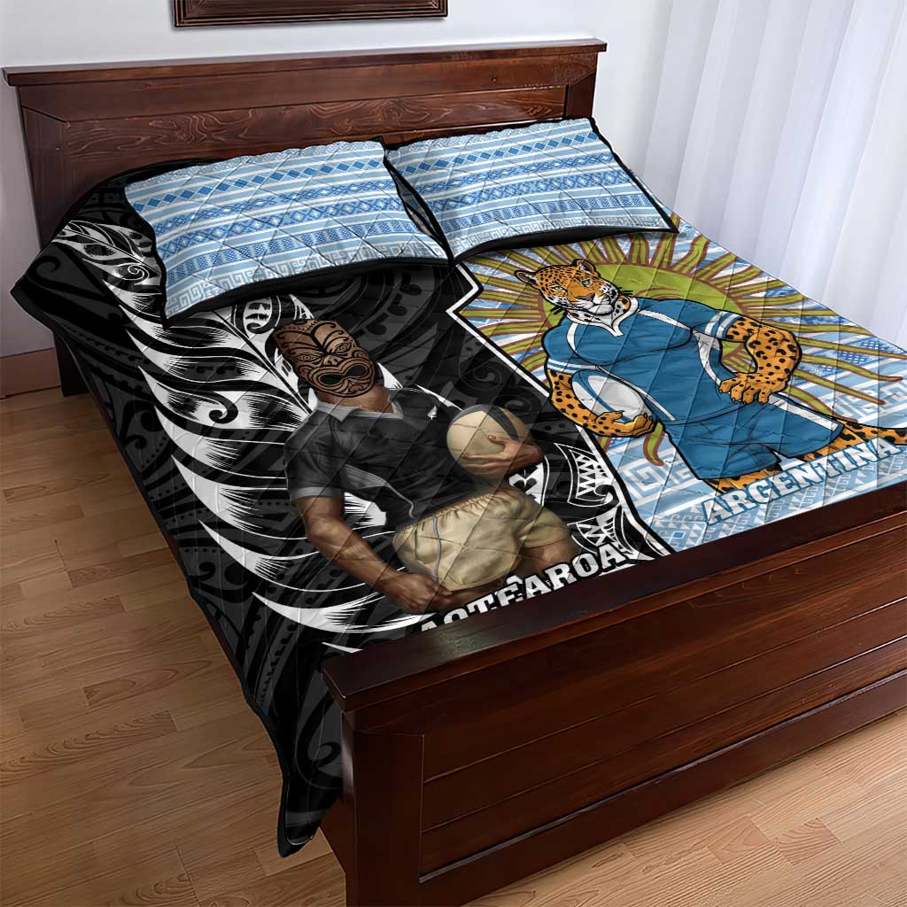 New Zealand Argentina Rugby Quilt Bed Set 2025 Los Pumas All Black Together - Polynesian Pride