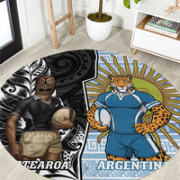 New Zealand Argentina Rugby Round Carpet 2025 Los Pumas All Black Together - Polynesian Pride