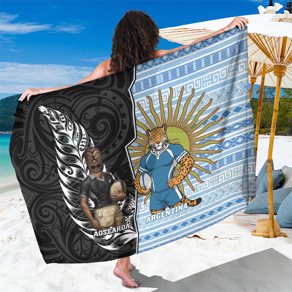 New Zealand Argentina Rugby Sarong 2025 Los Pumas All Black Together LT14 One Size 44 x 66 inches Black - Polynesian Pride