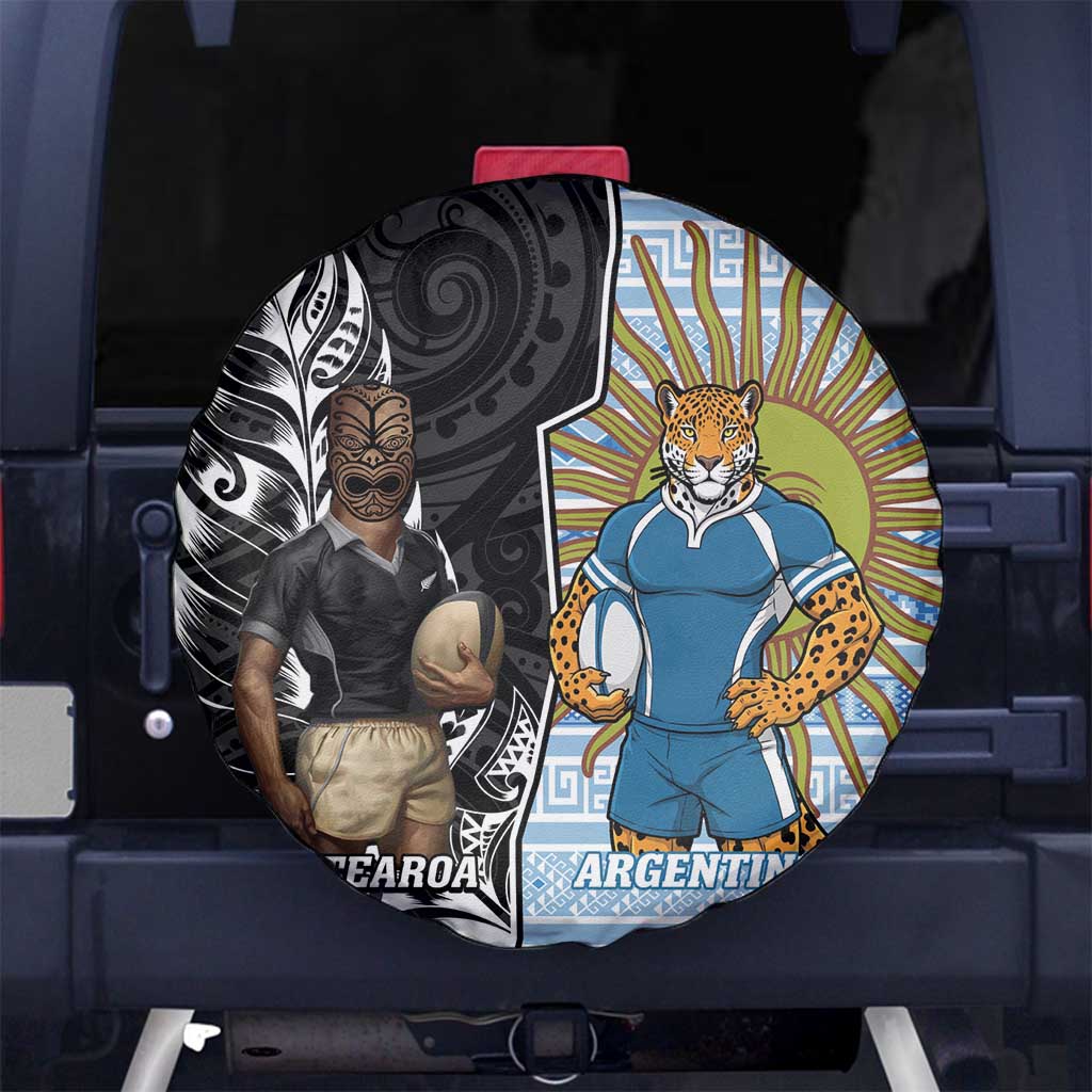 New Zealand Argentina Rugby Spare Tire Cover 2025 Los Pumas All Black Together - Polynesian Pride
