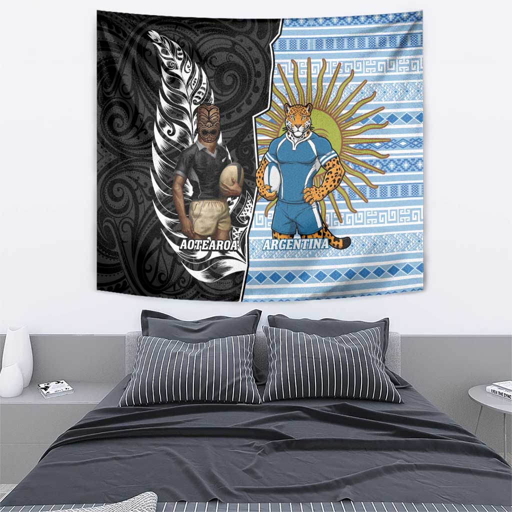 New Zealand Argentina Rugby Tapestry 2025 Los Pumas All Black Together LT14 - Polynesian Pride