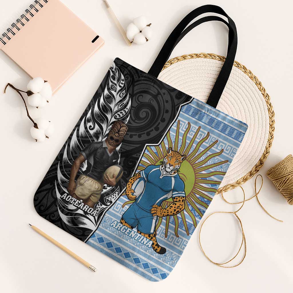 New Zealand Argentina Rugby Tote Bag 2025 Los Pumas All Black Together LT14 Black Strap One Size Black - Polynesian Pride