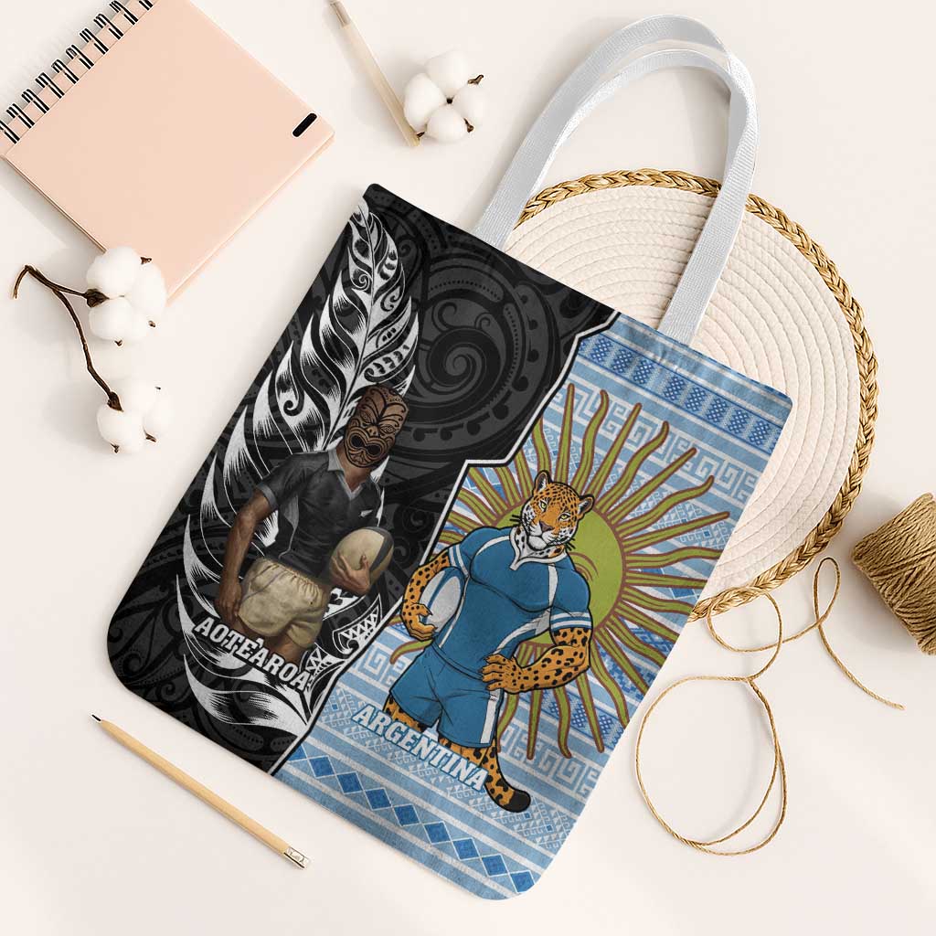 New Zealand Argentina Rugby Tote Bag 2025 Los Pumas All Black Together LT14 White Strap One Size Black - Polynesian Pride