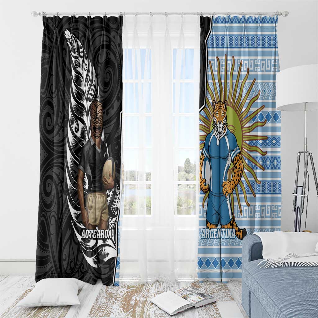 New Zealand Argentina Rugby Window Curtain 2025 Los Pumas All Black Together - Polynesian Pride