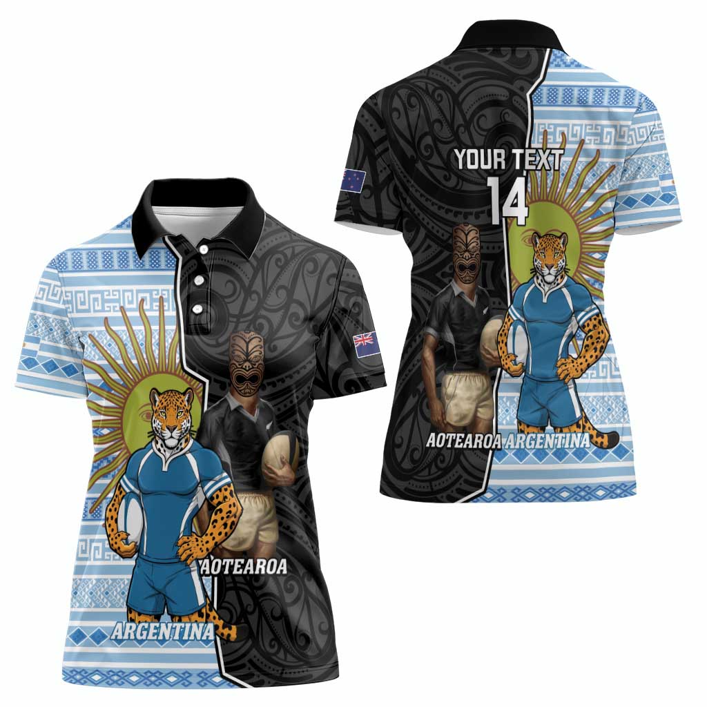 New Zealand Argentina Rugby Custom Women Polo Shirt 2025 Los Pumas All Black Together LT14 - Polynesian Pride