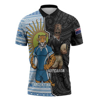 New Zealand Argentina Rugby Custom Zipper Polo Shirt 2025 Los Pumas All Black Together - Polynesian Pride