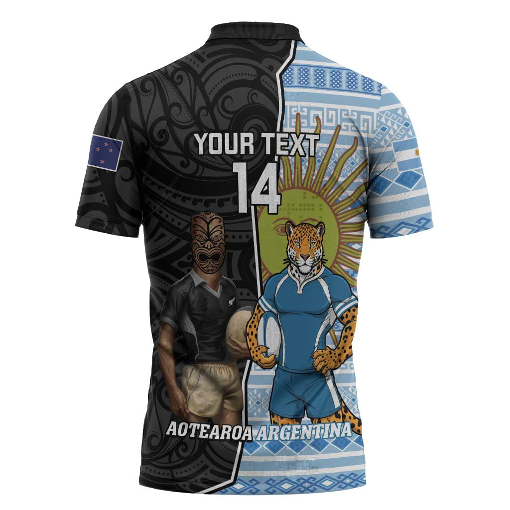 New Zealand Argentina Rugby Custom Zipper Polo Shirt 2025 Los Pumas All Black Together - Polynesian Pride