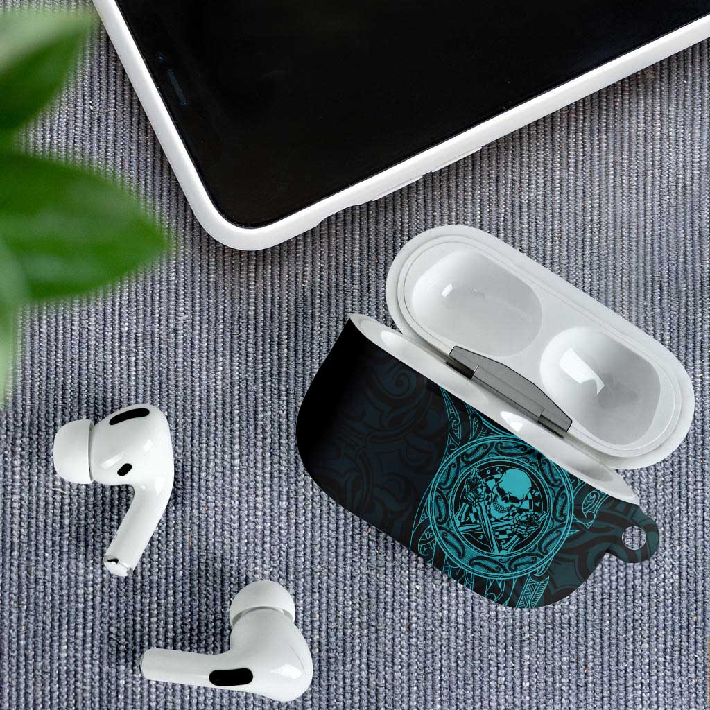 New Zealand Skull Darts AirPods Case Aotearoa Maori Chest Tattoo Stylized Teal - Polynesian Pride
