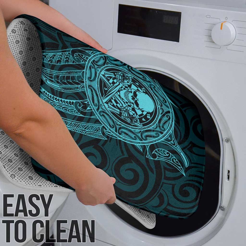 New Zealand Skull Darts Bathroom Set Aotearoa Maori Chest Tattoo Stylized Teal - Polynesian Pride