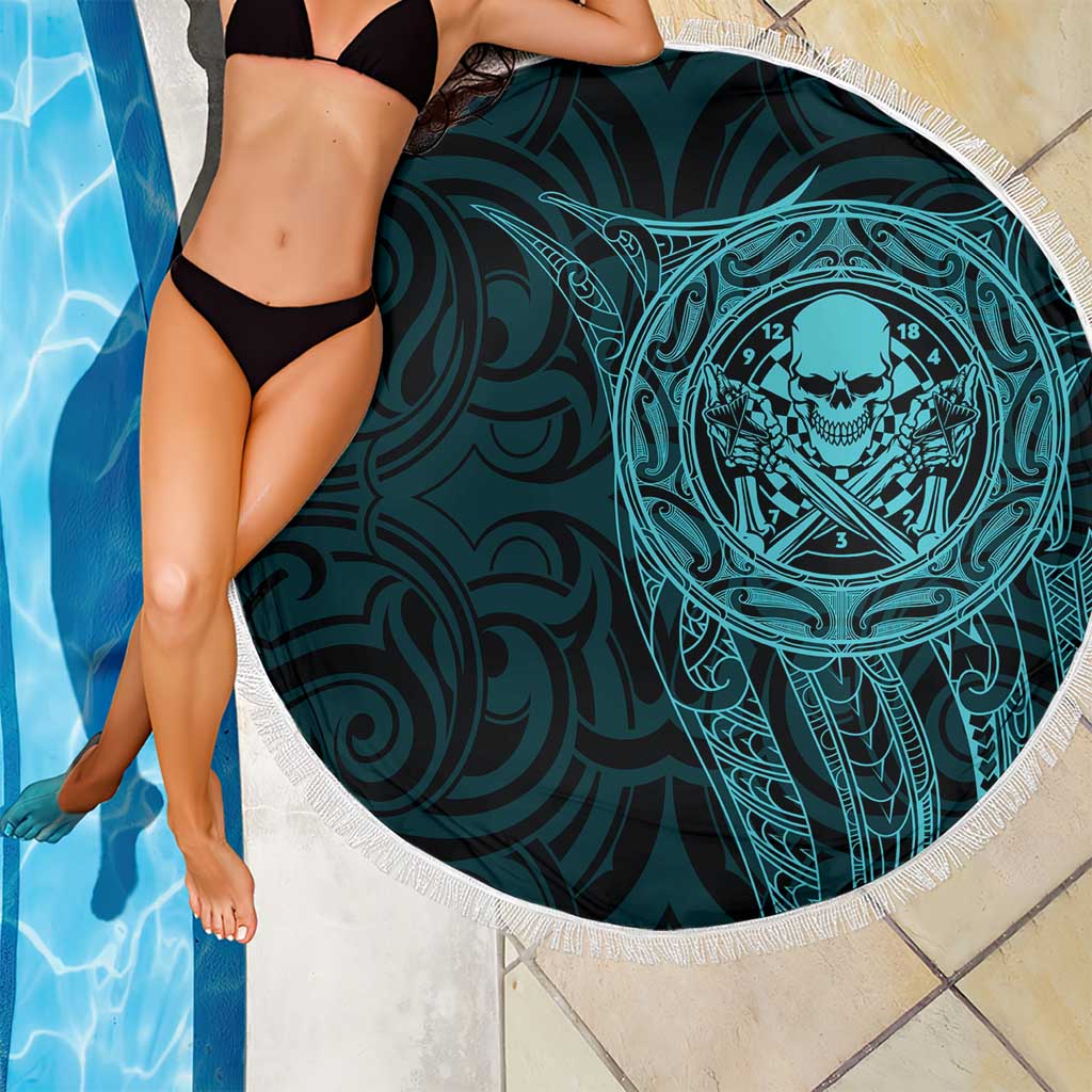 New Zealand Skull Darts Beach Blanket Aotearoa Maori Chest Tattoo Stylized Teal - Polynesian Pride