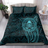 New Zealand Skull Darts Bedding Set Aotearoa Maori Chest Tattoo Stylized Teal - Polynesian Pride