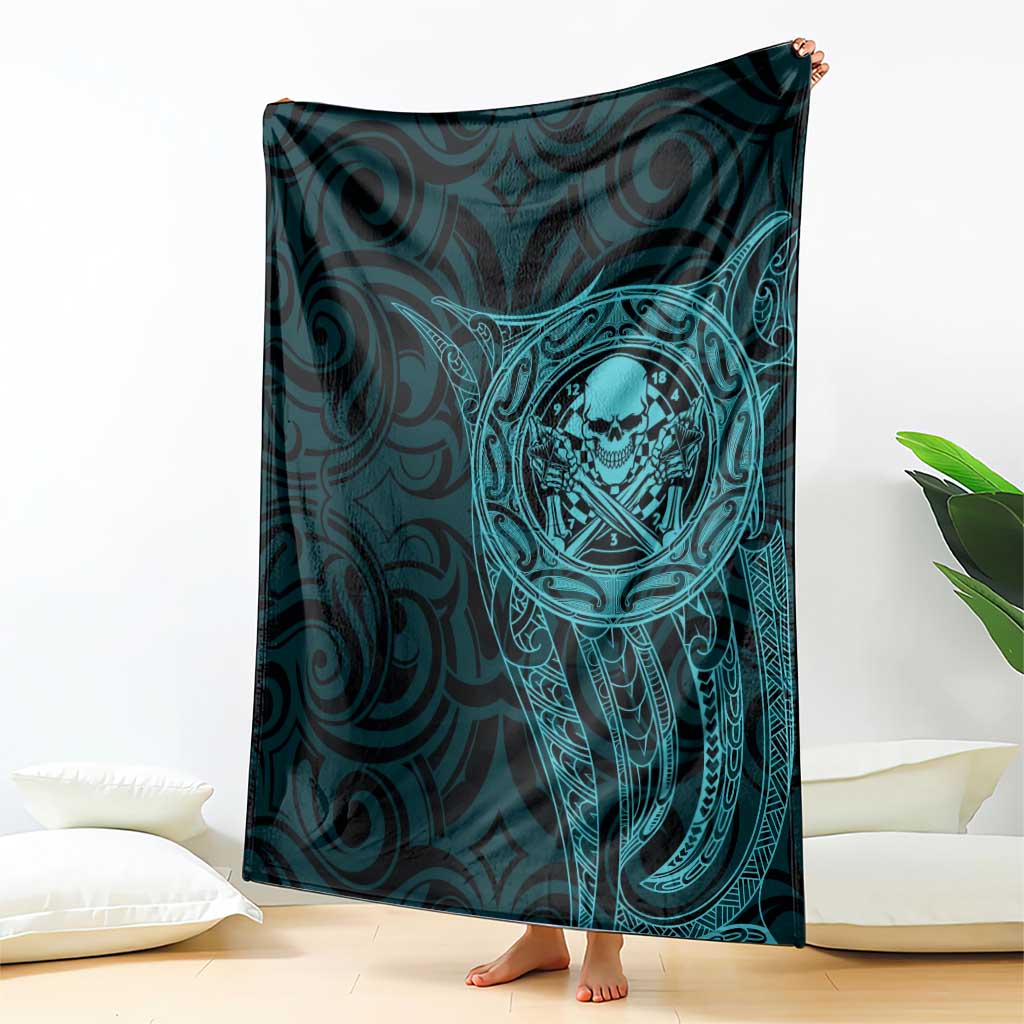New Zealand Skull Darts Blanket Aotearoa Maori Chest Tattoo Stylized Teal - Polynesian Pride