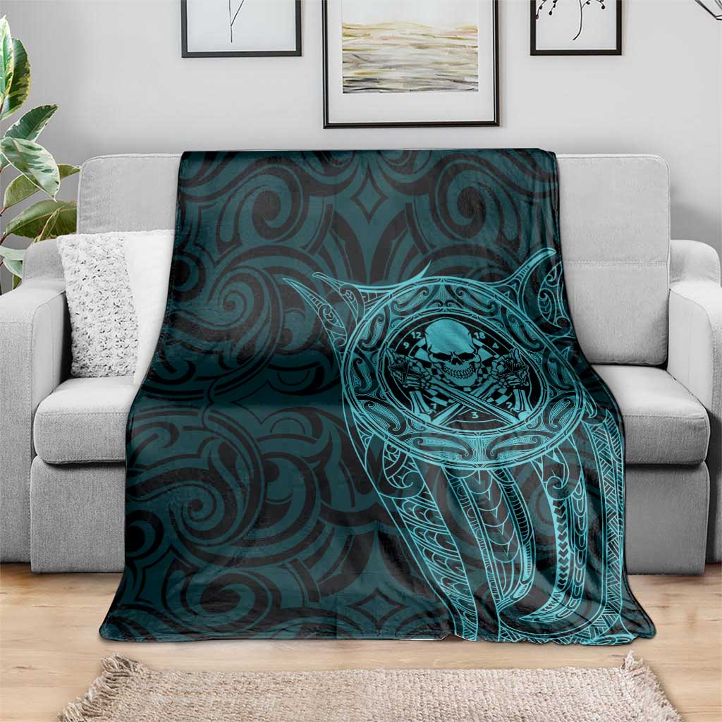 New Zealand Skull Darts Blanket Aotearoa Maori Chest Tattoo Stylized Teal - Polynesian Pride