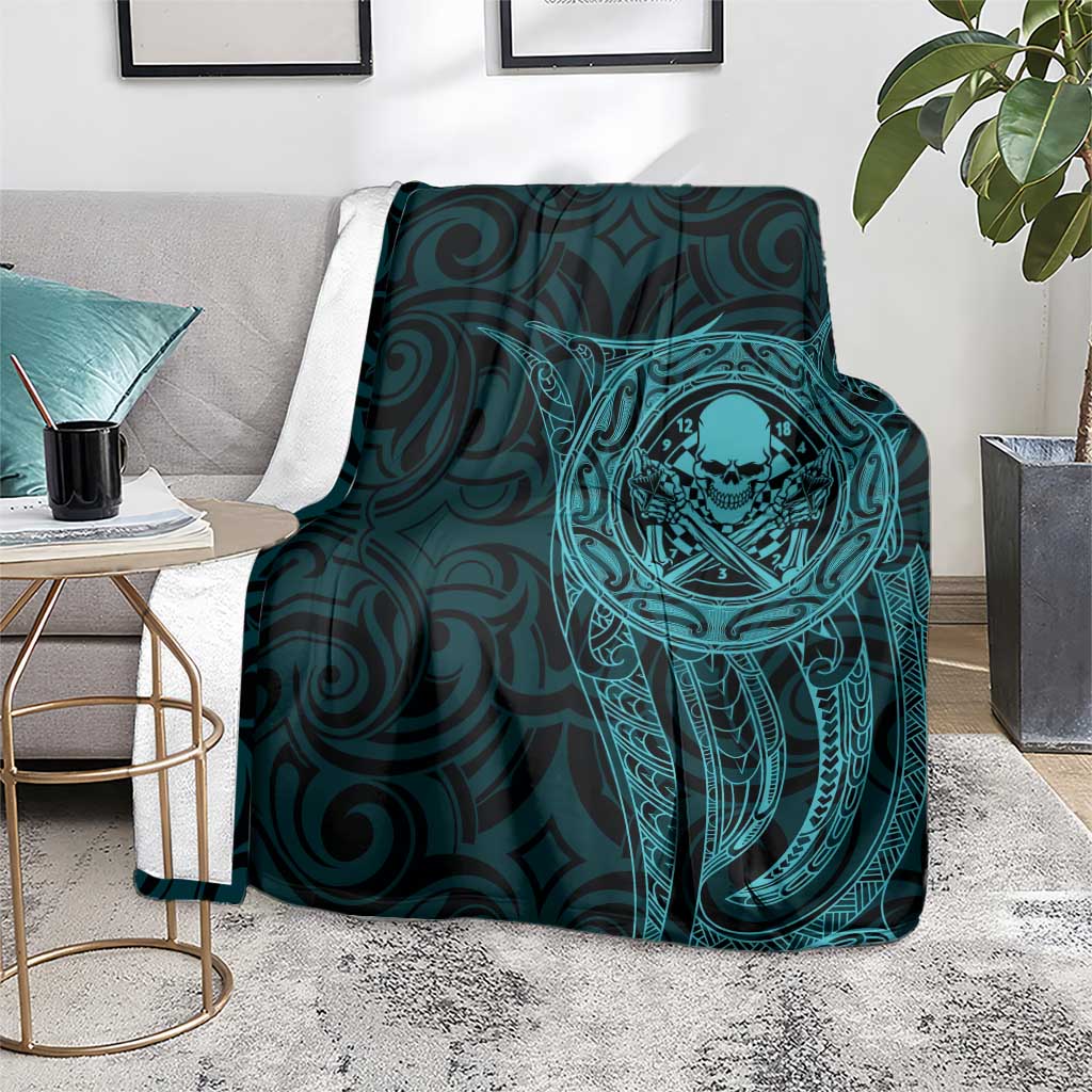 New Zealand Skull Darts Blanket Aotearoa Maori Chest Tattoo Stylized Teal - Polynesian Pride
