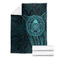 New Zealand Skull Darts Blanket Aotearoa Maori Chest Tattoo Stylized Teal - Polynesian Pride