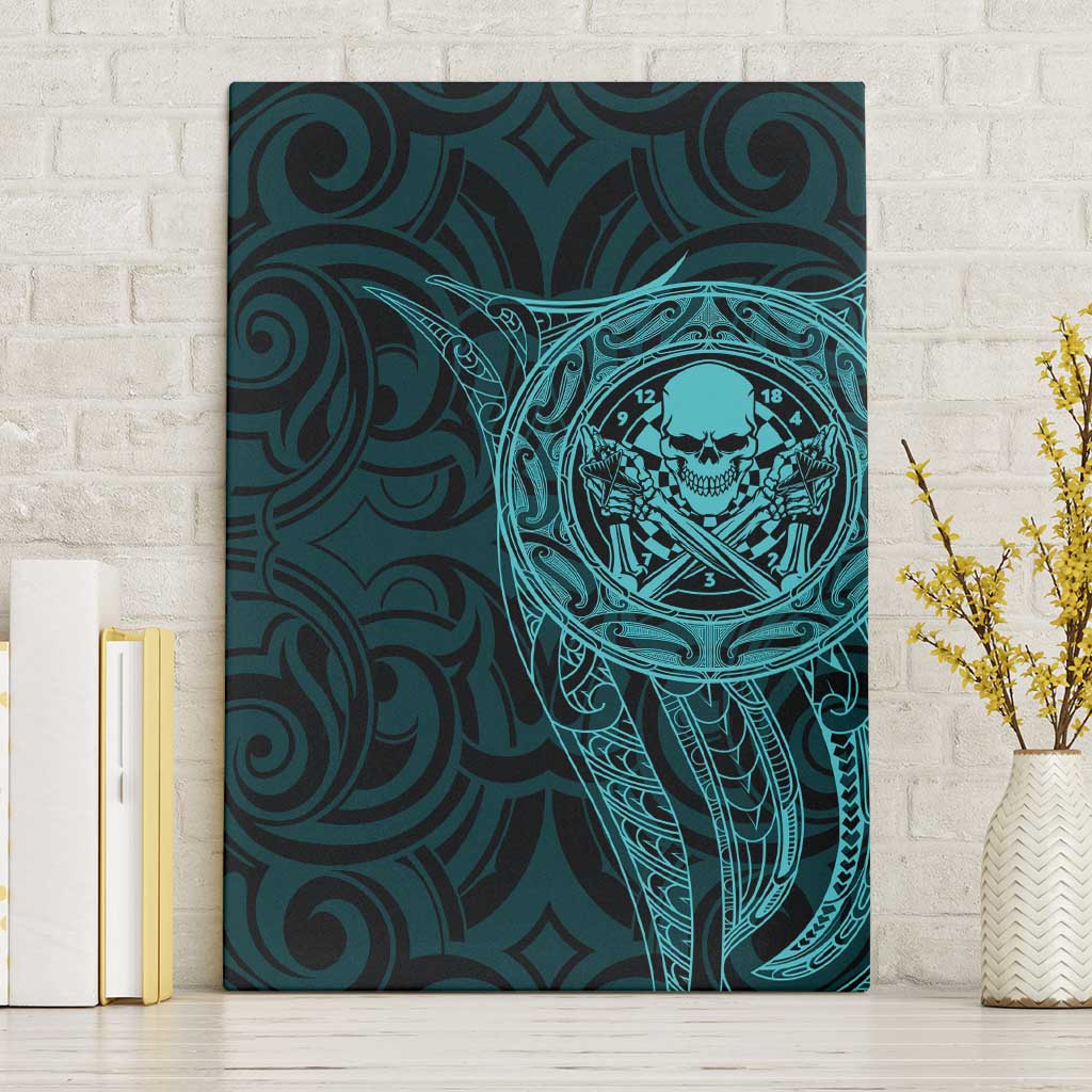 New Zealand Skull Darts Canvas Wall Art Aotearoa Maori Chest Tattoo Stylized Teal - Polynesian Pride