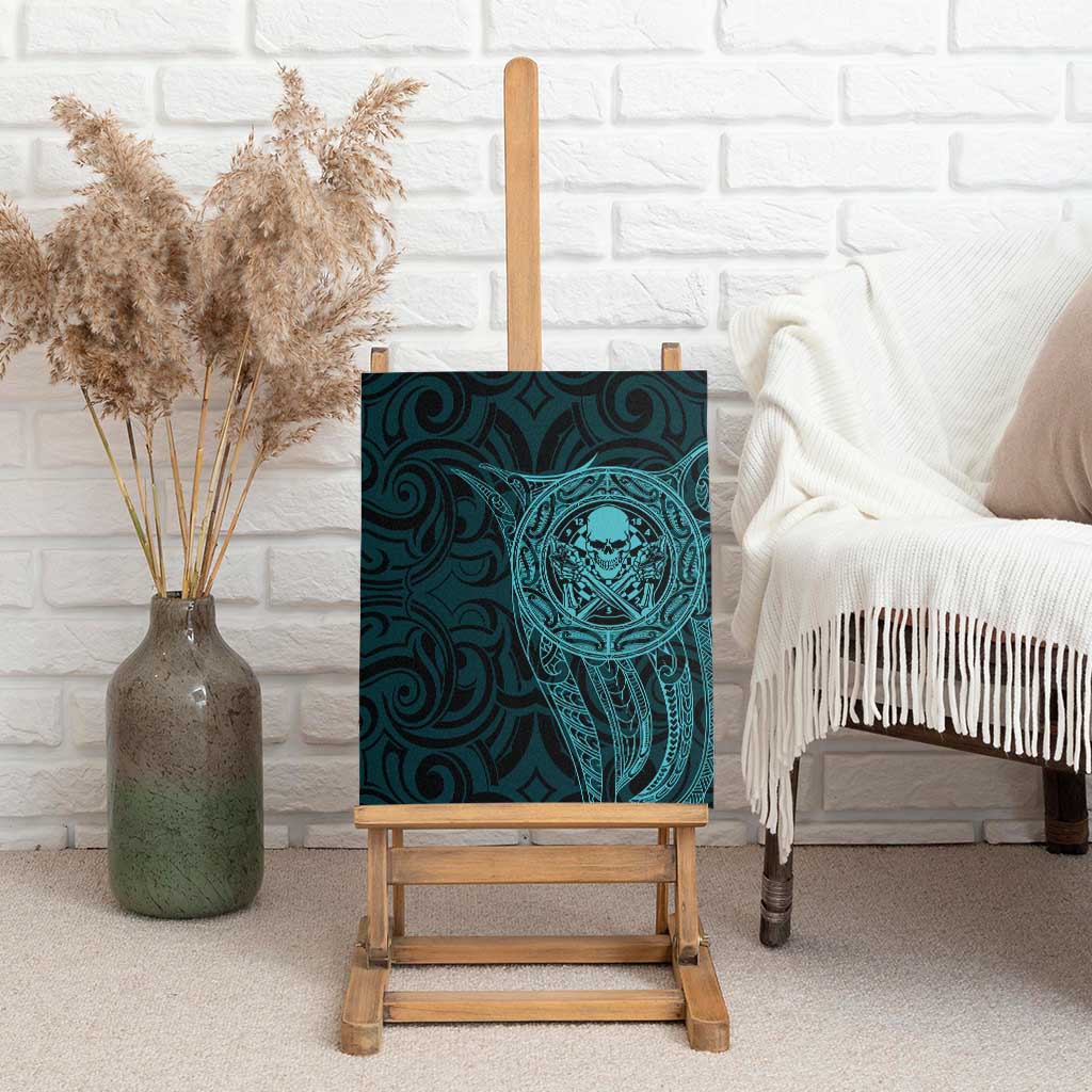 New Zealand Skull Darts Canvas Wall Art Aotearoa Maori Chest Tattoo Stylized Teal - Polynesian Pride