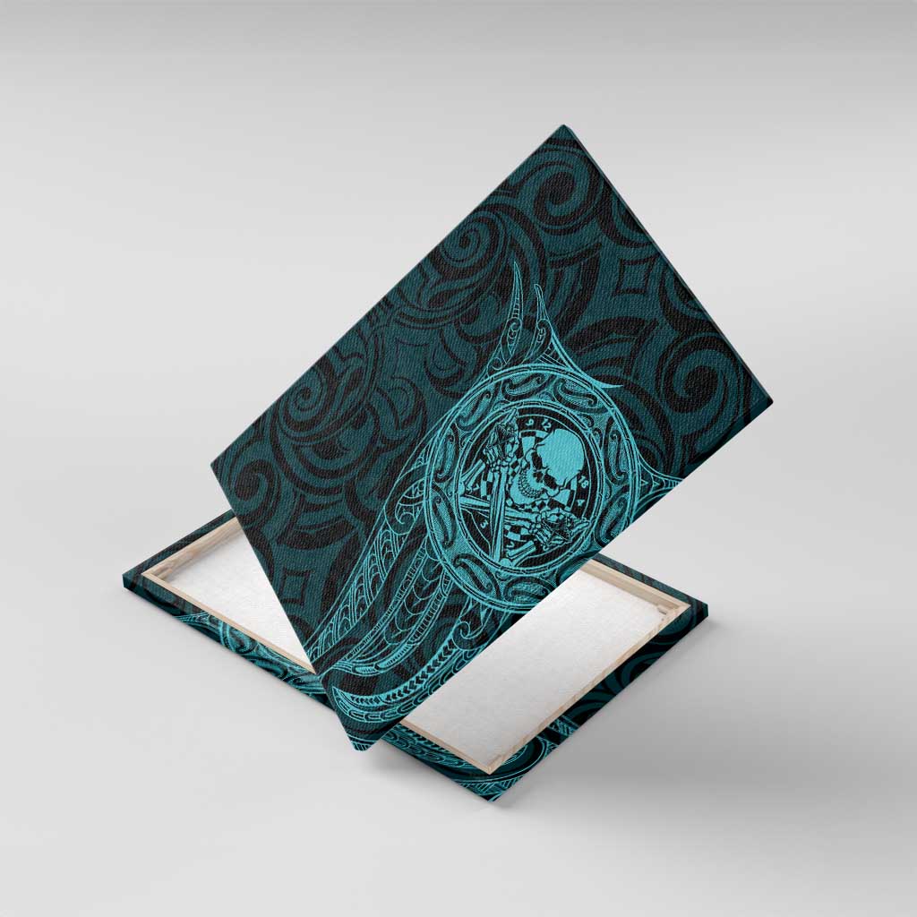 New Zealand Skull Darts Canvas Wall Art Aotearoa Maori Chest Tattoo Stylized Teal - Polynesian Pride