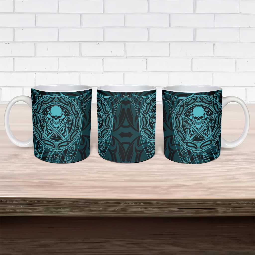 New Zealand Skull Darts Ceramic Mug Aotearoa Maori Chest Tattoo Stylized Teal - Polynesian Pride