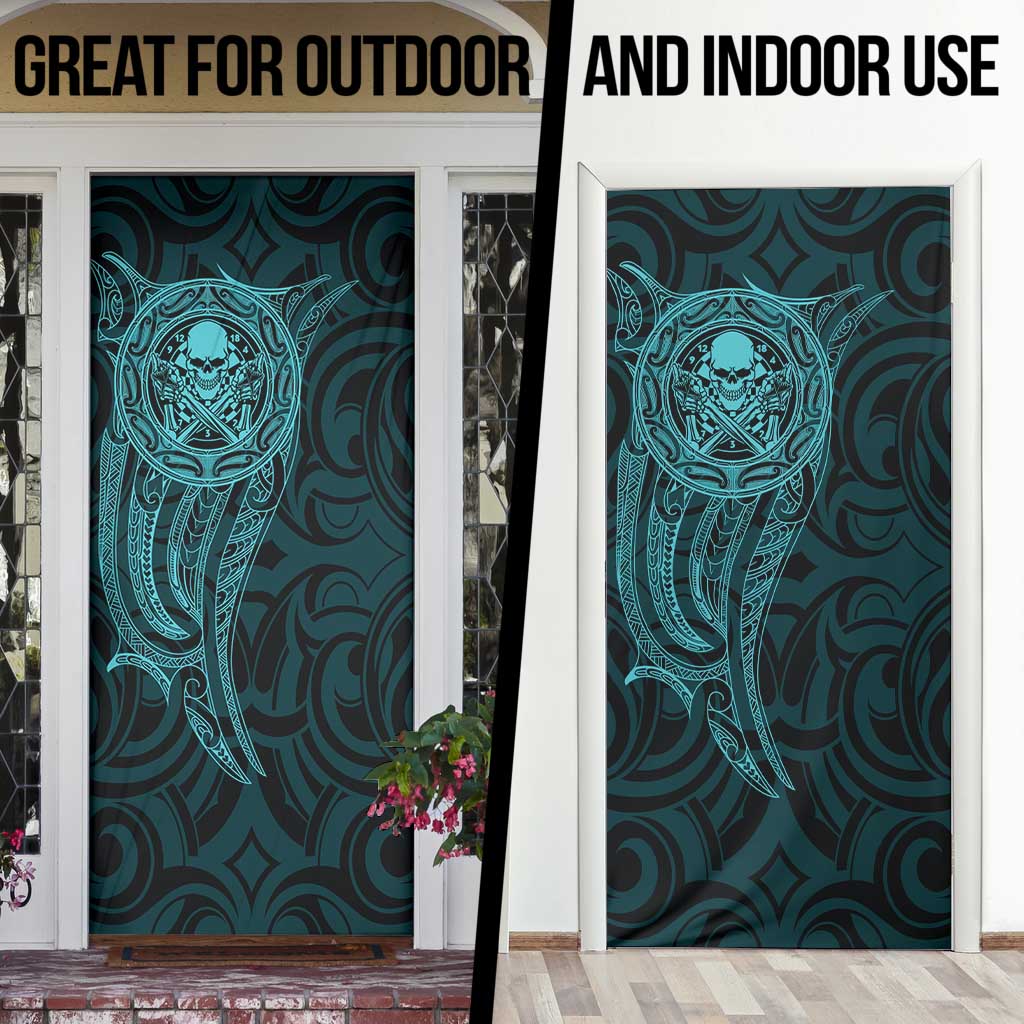 New Zealand Skull Darts Door Cover Aotearoa Maori Chest Tattoo Stylized Teal - Polynesian Pride