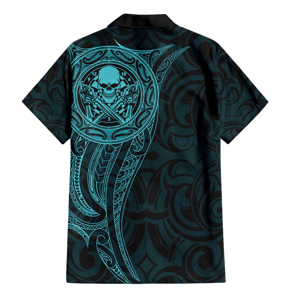 New Zealand Skull Darts Family Matching Mermaid Dress and Hawaiian Shirt Aotearoa Maori Chest Tattoo Stylized Teal - Polynesian Pride