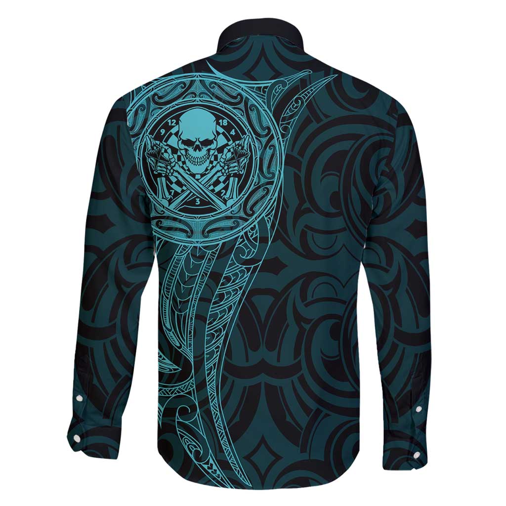 New Zealand Skull Darts Family Matching Tank Maxi Dress and Hawaiian Shirt Aotearoa Maori Chest Tattoo Stylized Teal - Polynesian Pride