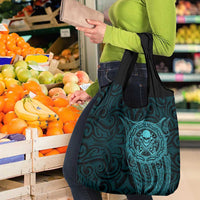 New Zealand Skull Darts Grocery Bag Aotearoa Maori Chest Tattoo Stylized Teal - Polynesian Pride