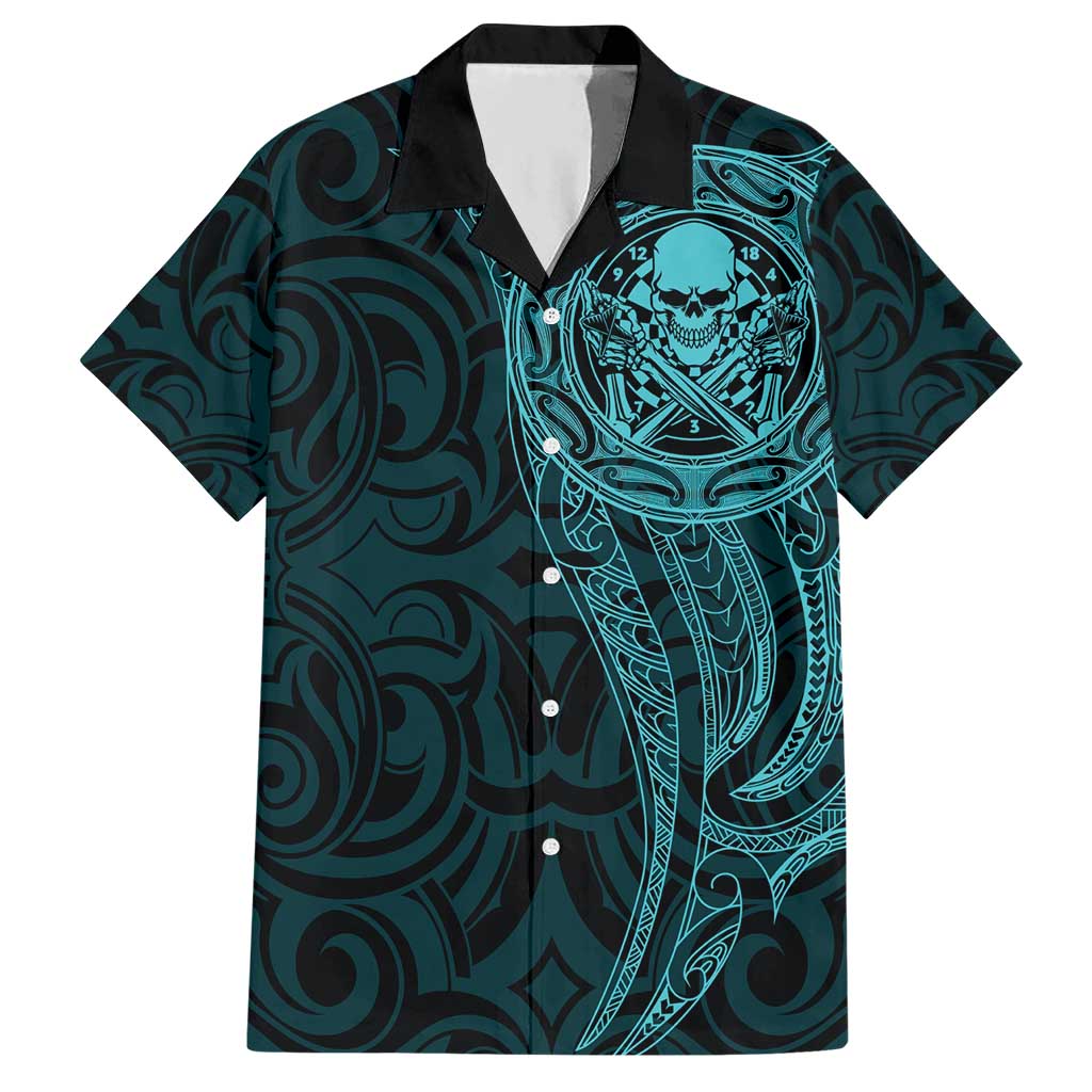 New Zealand Skull Darts Hawaiian Shirt Aotearoa Maori Chest Tattoo Stylized Teal - Polynesian Pride