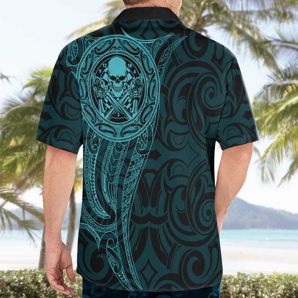 New Zealand Skull Darts Hawaiian Shirt Aotearoa Maori Chest Tattoo Stylized Teal - Polynesian Pride