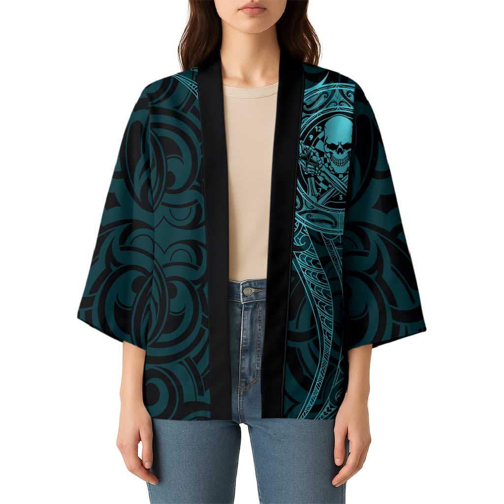 New Zealand Skull Darts Kimono Aotearoa Maori Chest Tattoo Stylized Teal - Polynesian Pride