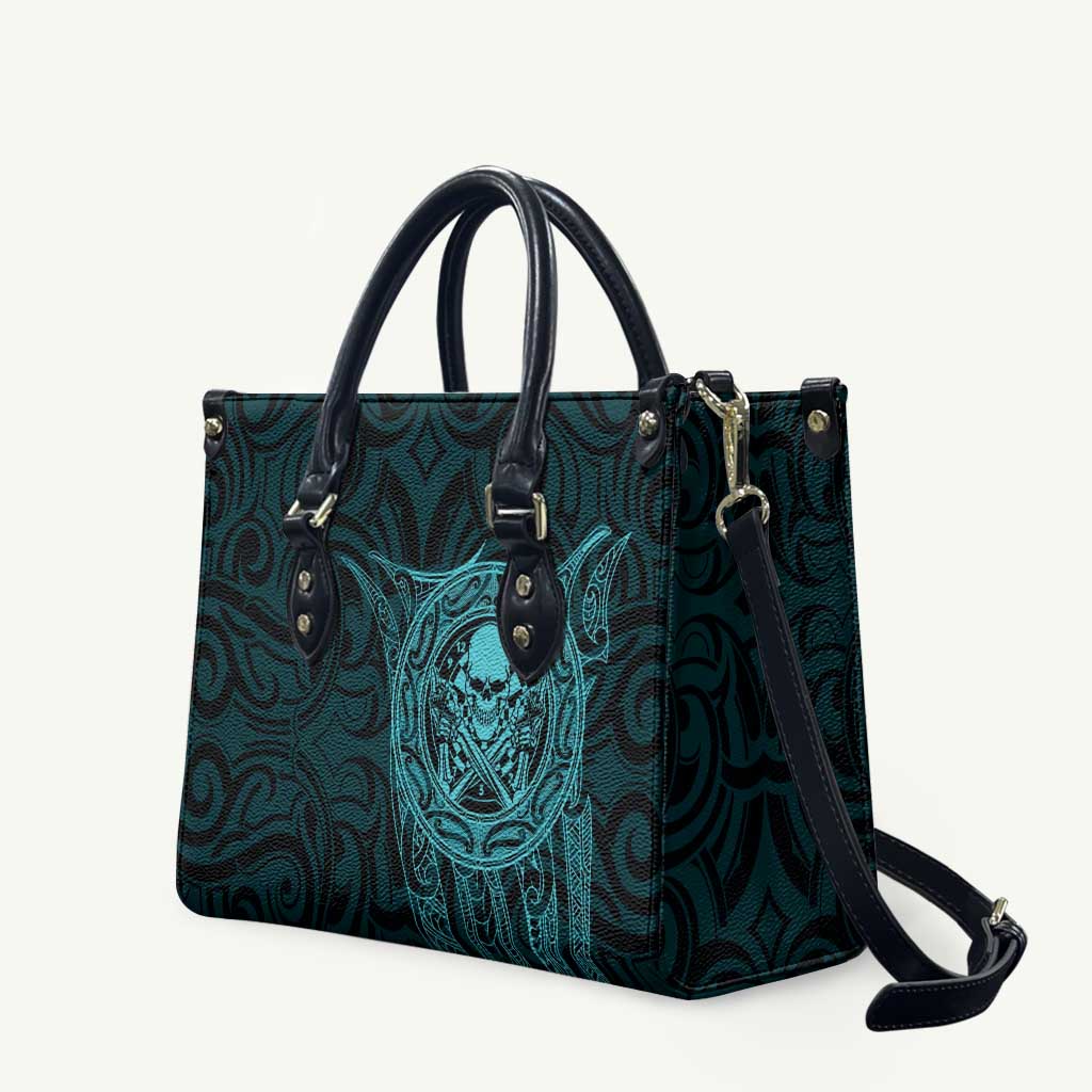 New Zealand Skull Darts Leather Bag Aotearoa Maori Chest Tattoo Stylized Teal - Polynesian Pride