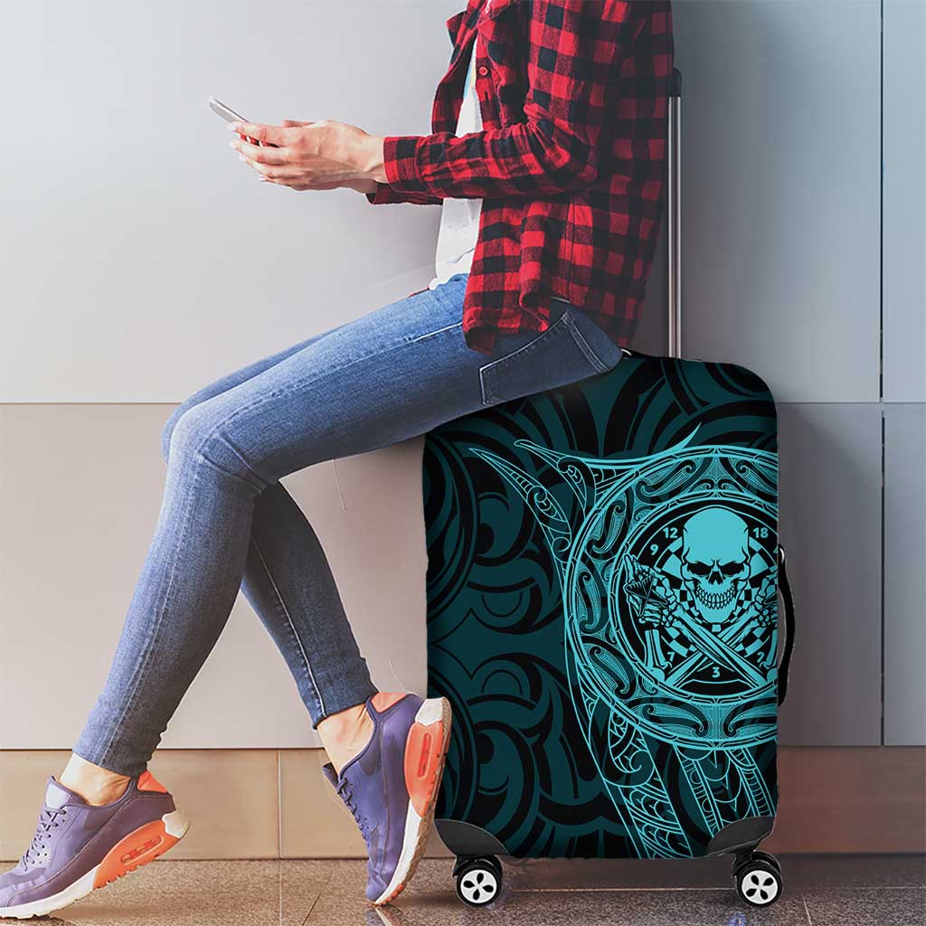 New Zealand Skull Darts Luggage Cover Aotearoa Maori Chest Tattoo Stylized Teal LT14 - Polynesian Pride