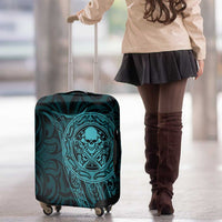 New Zealand Skull Darts Luggage Cover Aotearoa Maori Chest Tattoo Stylized Teal LT14 - Polynesian Pride