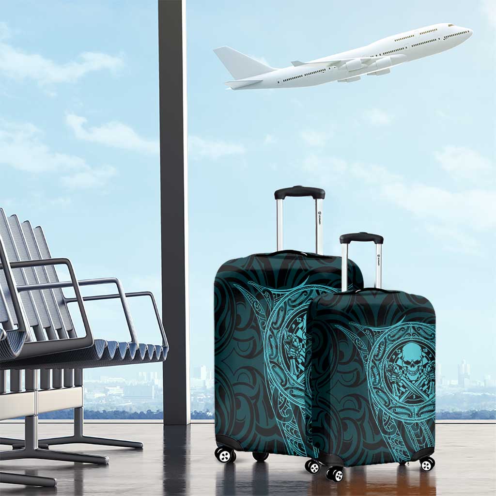 New Zealand Skull Darts Luggage Cover Aotearoa Maori Chest Tattoo Stylized Teal LT14 - Polynesian Pride