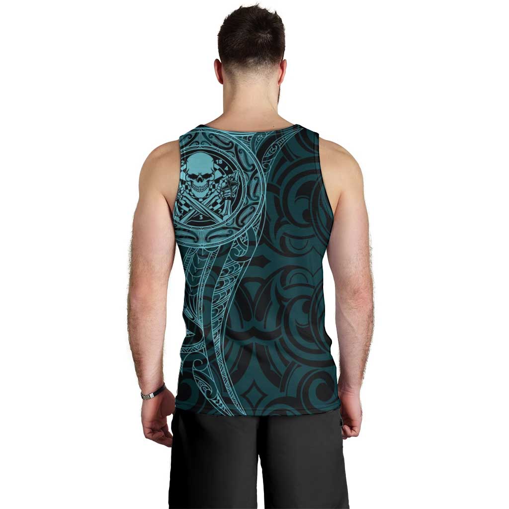 New Zealand Skull Darts Men Tank Top Aotearoa Maori Chest Tattoo Stylized Teal - Polynesian Pride