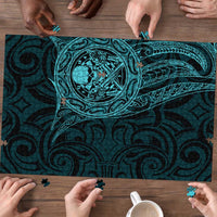 New Zealand Skull Darts Puzzle Aotearoa Maori Chest Tattoo Stylized Teal - Polynesian Pride