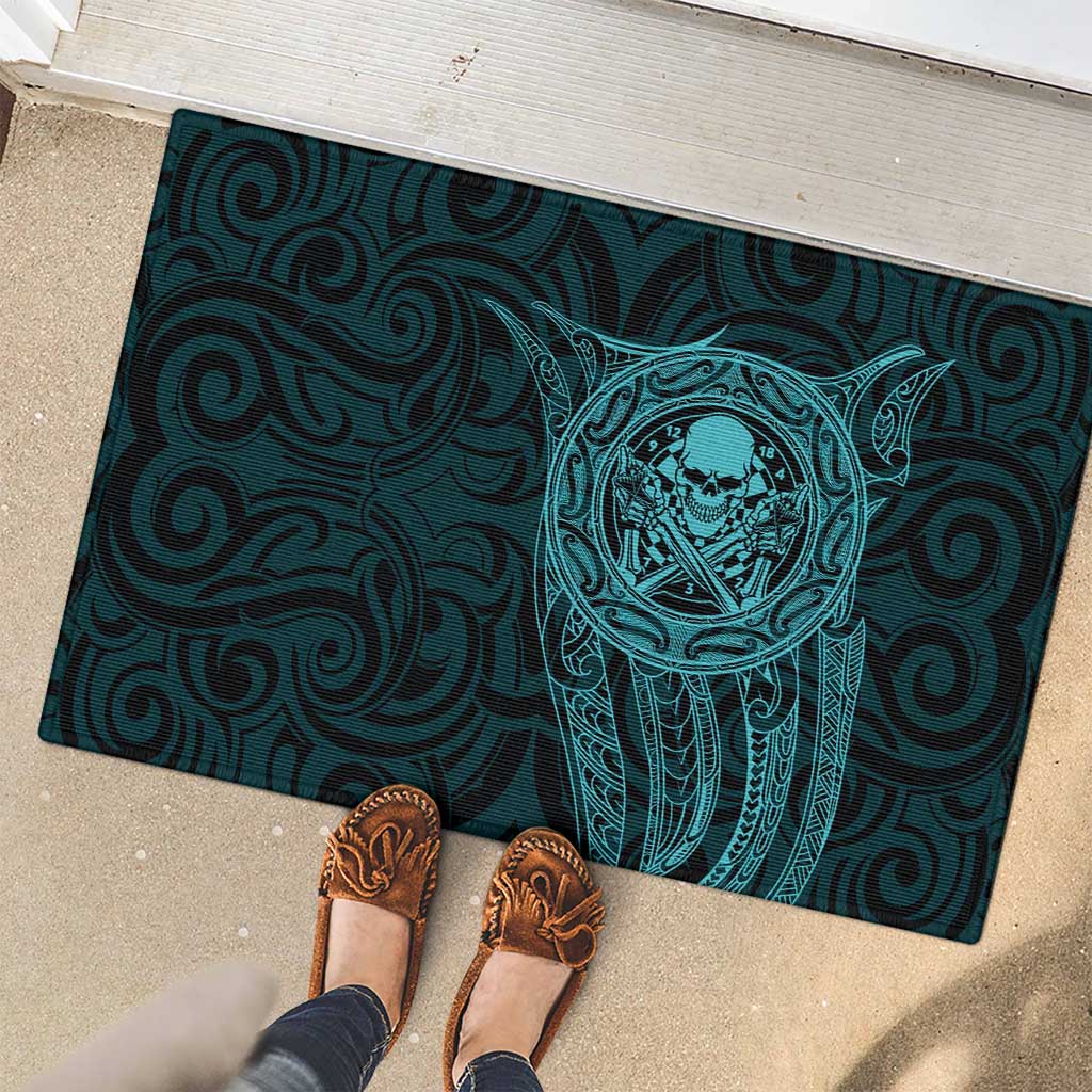 New Zealand Skull Darts Rubber Doormat Aotearoa Maori Chest Tattoo Stylized Teal - Polynesian Pride