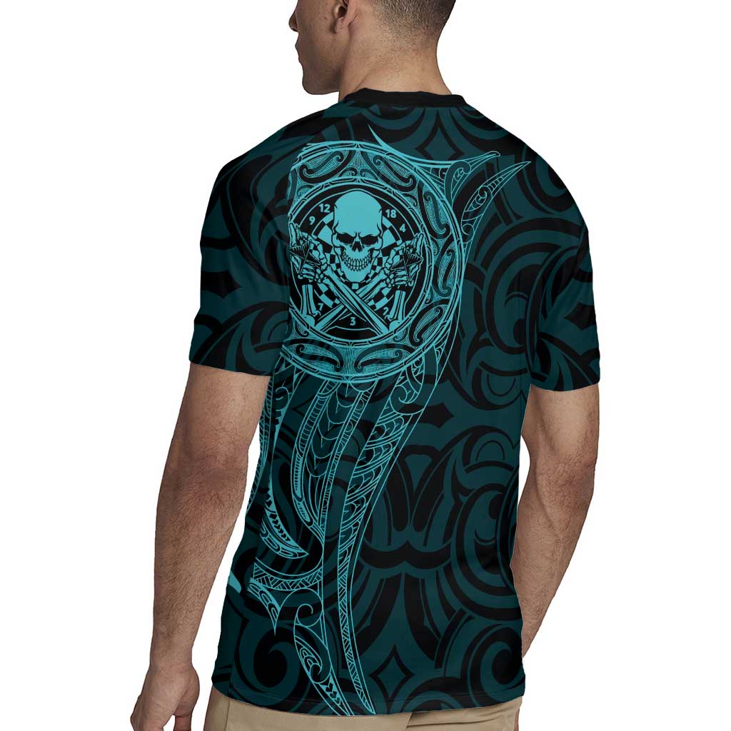 New Zealand Skull Darts Rugby Jersey Aotearoa Maori Chest Tattoo Stylized Teal - Polynesian Pride