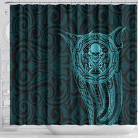 New Zealand Skull Darts Shower Curtain Aotearoa Maori Chest Tattoo Stylized Teal - Polynesian Pride