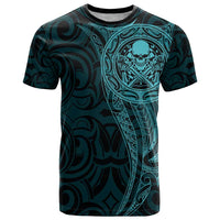 New Zealand Skull Darts T Shirt Aotearoa Maori Chest Tattoo Stylized Teal - Polynesian Pride