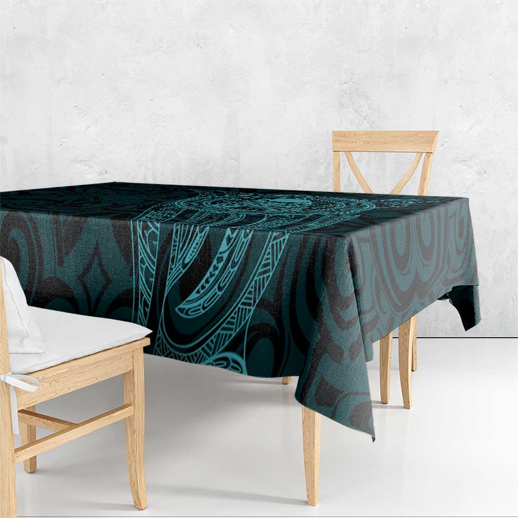 New Zealand Skull Darts Tablecloth Aotearoa Maori Chest Tattoo Stylized Teal - Polynesian Pride