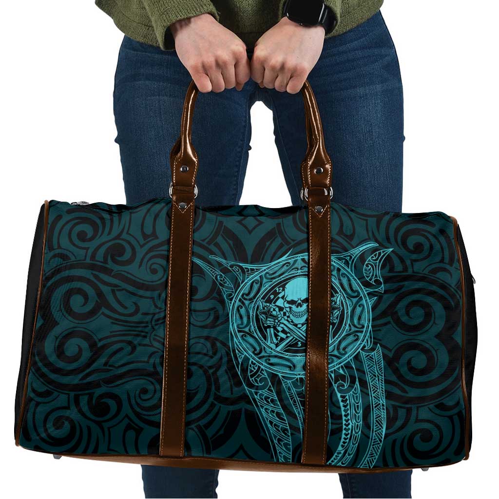 New Zealand Skull Darts Travel Bag Aotearoa Maori Chest Tattoo Stylized Teal - Polynesian Pride
