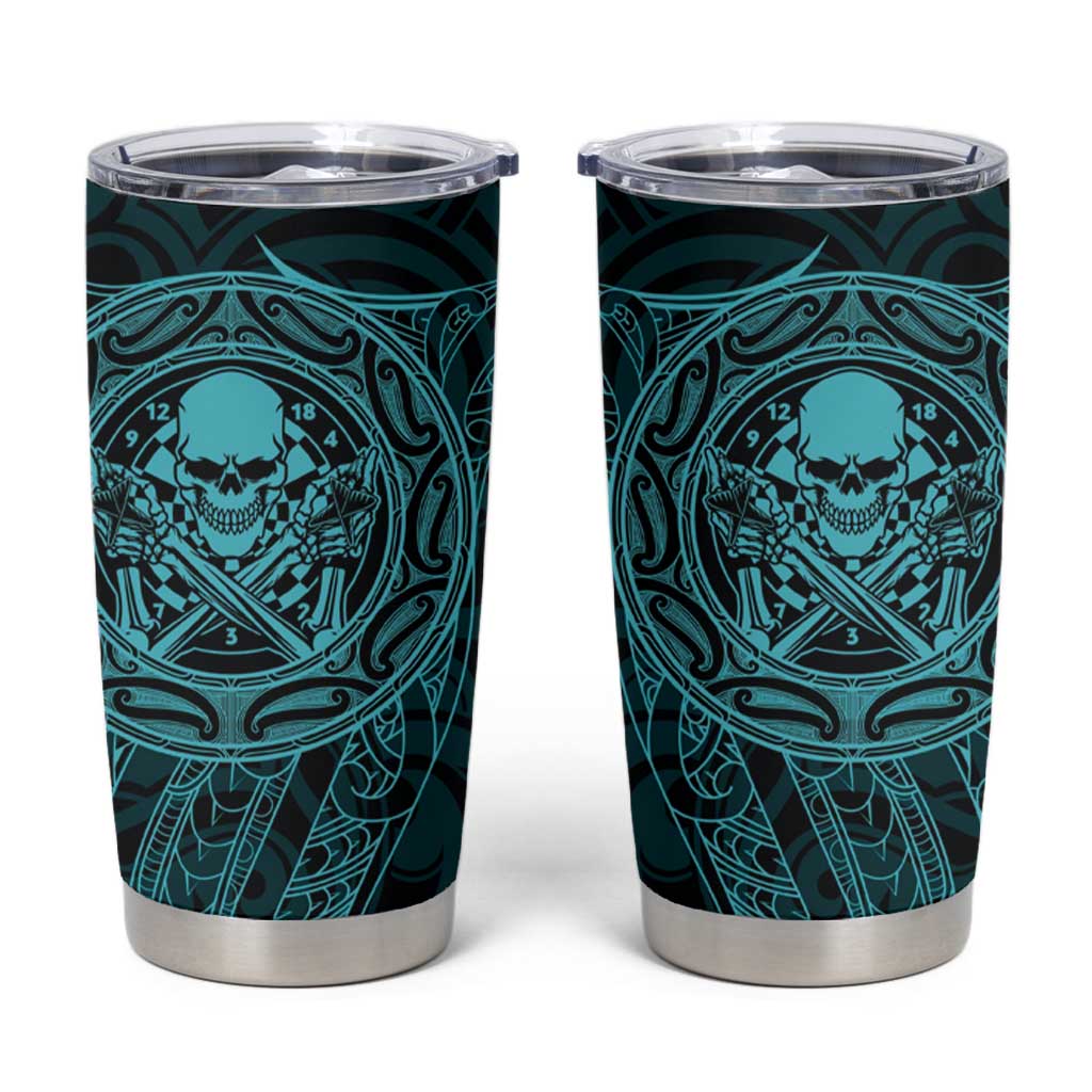 New Zealand Skull Darts Tumbler Cup Aotearoa Maori Chest Tattoo Stylized Teal - Polynesian Pride